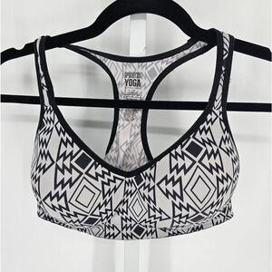 Pink Yoga by Victorias Secret Womens Sz L Racerback Sports Bra Black White